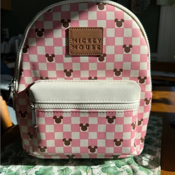 Disney Mickey Mouse Pink and White Checkered Backpack - Picture 2 of 12
